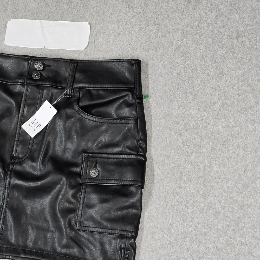 GAP Girls Skirt 14 (13-14Y) Black Mini Faux Leather Skater Grunge NWT